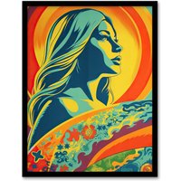 Artery8 Wall Art Print Surfer Aesthetic Sunset Surfing Floral Surf Board Vibrant Bold Bright Colourful Painting Art Framed | Size: A4
