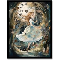 Artery8 Wall Art Print Alice In Wonderland Watercolour Down The Rabbit Hole Whimsical Magical Adventure Painting Art Framed | Size: A4