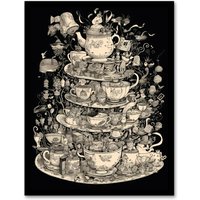 Artery8 Wall Art Print Alice In Wonderland Mad Hatter Tea Party Whimsical Magical Adventure Painting Art Framed in Black | Size: A4