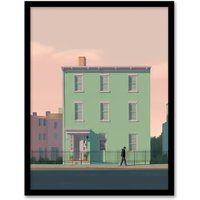 Artery8 Wall Art Print Sage Green House By Amy Denver Minimalist Soft Pastel Pink Minimalism Simple Modern Artwork Art Framed | Size: A4