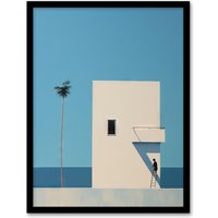 Artery8 Wall Art Print Single Palm Tree By Amy Denver Minimalist Soft Pastel Blue Minimalism Simple Modern Artwork Art Framed | Size: A4