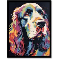 Artery8 Wall Art Print English Cocker Spaniel Head Colourful Painting Cute Dog Portrait Art Framed | Size: W12" x H16"