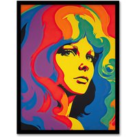 Artery8 Wall Art Print 1960's Retro Portrait Woman Psychedelic Rainbow Colours Vibrant Bold Bright Colourful Painting Art Framed | Size: W12" x H16"
