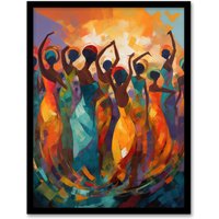 Artery8 Wall Art Print Abstract Africa Dance African Dancing Painting Rhythm Body Energy Theatre Arts Artwork Art Framed in Orange | Size: W12" x H16"