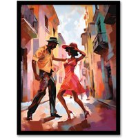 Artery8 Wall Art Print Salsa Street Dance Mambo Colourful Dancing Painting Rhythm Body Energy Theatre Arts Artwork Art Framed | Size: W12" x H16"