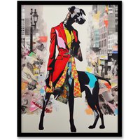 Artery8 Wall Art Print The Dressed Doberman Dog Collage Vibrant Colourful Bold Pop Art Modern Painting Art Framed | Size: W12" x H16"