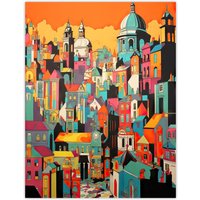 Artery8 Wall Art Print Rome Vertical Cityscape Vibrant Graphic Painting Italian City Architecture Bold Colours Poster | Size: W12" x H16"