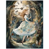 Artery8 Wall Art Print Alice In Wonderland Watercolour Down The Rabbit Hole Whimsical Magical Adventure Painting Poster | Size: W12" x H16"