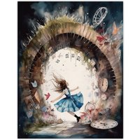 Artery8 Wall Art Print Alice In Wonderland Watercolour Rabbit Hole Whimsical Magical Adventure Painting Poster | Size: W12" x H16"