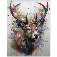 Artery8 Wall Art Print The Butterfly Stag Abstract Soft Pastel Colours Deer Ink Splat Poster | Size: W18" x H24"