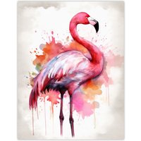 Artery8 Wall Art Print Watercolour Flamingo Pink Ink Splat Design Watercolour Poster | Size: W18" x H24"