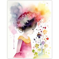Artery8 Wall Art Print The In The Flower Meadow Watercolour Girls Bedroom Artwork Poster | Size: W18" x H24"