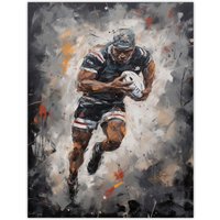 Artery8 Wall Art Print Rugby Fan Artwork World Cup Forward With Ball Action Painting For Him Man Cave Poster in Grey | Size: W18" x H24"