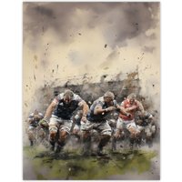 Artery8 Wall Art Print Rugby Mud Bowl Pushing Forward Action Painting For Him Fan Man Cave Poster in Beige | Size: W18" x H24"