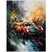 Artery8 Wall Art Print Sports Car Racing Oil Painting For Him Motor Racing Man Cave Poster | Size: W18" x H24"