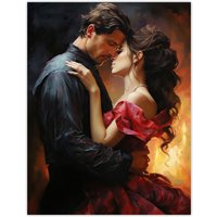 Artery8 Wall Art Print The Embrace Oil Painting Lovers Passionate Flamenco Dance Bedroom Art Poster in Orange | Size: W18" x H24"