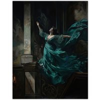 Artery8 Wall Art Print Floria Tosca Dramatic Opera Scene Oil Painting Heartbroken Singer Jumps From Balcony Poster in Blue | Size: W18" x H24"