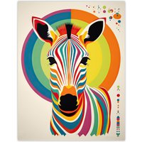 Wall Art Print Zebra Colourful Graphic Artwork Zoo Animal Geometric Patterns & Shapes Bedroom Painting Poster W18" x H24"