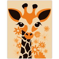 Wall Art Print Cute Giraffe Flowers Graphic Artwork Zoo Animal Floral Bedroom Painting Poster W18" x H24"