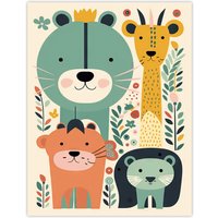 Artery8 Wall Art Print Cute Zoo Animals Pastel Colour Graphic Artwork Jungle Forest Friends Kids Bedroom Painting Poster | Size: W18" x H24"