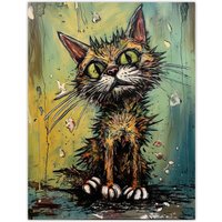 Artery8 Wall Art Print Alley Cat Stray Scruffy Moggie Painting By Tom Jones Poster | Size: W18" x H24"