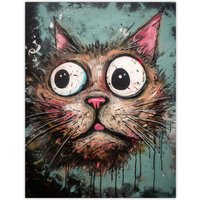 Artery8 Wall Art Print Graffiti Street Art Bug Eyed Cat Artwork By Tom Jones Poster | Size: W18" x H24"