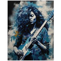 Artery8 Wall Art Print Woman Playing The Electric Guitar Acrylic Painting Female Blues Musician Splat Paint Portrait Music Poster | Size: W18" x H24"