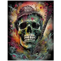 Artery8 Wall Art Print Hillbilly Music Artwork Rockabilly Country Metal Skull With Electric Guitar Vibrant Painting Poster | Size: W18" x H24"