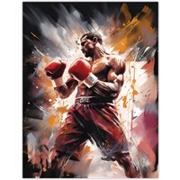 Artery8 Wall Art Print The Contender Boxing Heavyweight Champion Of The World Action Artwork Man Cave Poster in Brown | Size: W24" x H32"