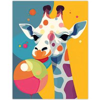 Wall Art Print Cute Colourful Giraffe Balloon Graphic Artwork Zoo Animal Birthday Party Bedroom Painting Poster W24" x H32"