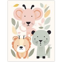 Artery8 Wall Art Print Cute Zoo Baby Animals Pastel Colour Graphic Artwork Jungle Forest Friends Kids Bedroom Painting Poster | Size: W24" x H32"
