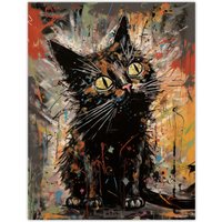 Artery8 Wall Art Print The Curious Black Cat Painting By Tom Jones Poster | Size: W24" x H32"