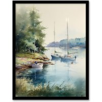 Artery8 Wall Art Print Sailboat Watercolour Study River Thames 1967 Art Framed | Size: A4