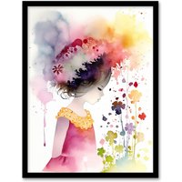 Artery8 Wall Art Print The In The Flower Meadow Watercolour Girls Bedroom Artwork Art Framed | Size: A4