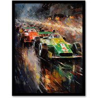 Artery8 Wall Art Print F1 Motorsport Grid Start Moody Artwork Man Cave Painting Art Framed | Size: A4