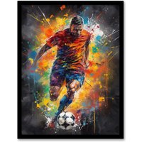 Artery8 Wall Art Print Football Striker Colourful Artwork Boys Bedroom Gift For Him Fan Man Cave Art Framed | Size: A4