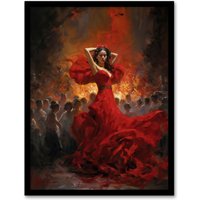 Artery8 Wall Art Print Carmen Dancing Oil Painting Fiery Gypsy Seductive Dance In Red Dress Art Framed | Size: A4