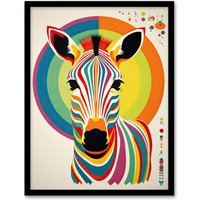Wall Art Print Zebra Colourful Graphic Artwork Zoo Animal Geometric Patterns & Shapes Bedroom Painting Art Framed A4