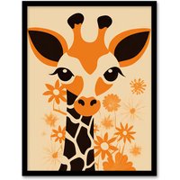 Wall Art Print Cute Giraffe Flowers Graphic Artwork Zoo Animal Floral Bedroom Painting Art Framed A4