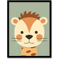 Wall Art Print Cute Zoo Animal Graphic Artwork Soft Pastel Geometric Shapes Bedroom Painting Art Framed A4