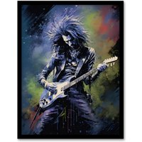 Artery8 Wall Art Print Gothic Metal Guitar Virtuoso Colourful Artwork Musician Playing Music Solo Art Framed | Size: A4