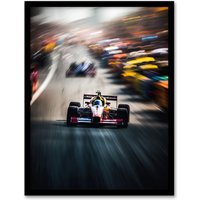 Artery8 Wall Art Print F1 Motorsport Speed Blur Racing Car For Him Fan Man Cave Art Framed | Size: W12" x H16"