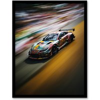 Artery8 Wall Art Print Motorsport Sports Car Racing Motion Blur Speed Artwork Art Framed | Size: W12" x H16"