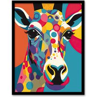 Wall Art Print Colourful Giraffe Graphic Artwork Zoo Animal Geometric Patterns & Shapes Bedroom Painting Art Framed W12" x H16"