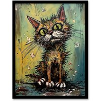 Artery8 Wall Art Print Alley Cat Stray Scruffy Moggie Painting By Tom Jones Art Framed | Size: W12" x H16"