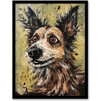 Artery8 Wall Art Print Daisy Hears The Door Artwork Fun Dog Painting By Tom Jones Art Framed | Size: W12" x H16"