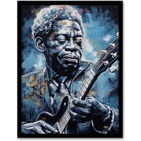 Artery8 Wall Art Print Gospel Blues Melancholy Chicago Soul Musician Art Framed in Blue | Size: W12" x H16"