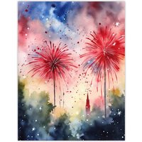 Artery8 Wall Art Print 4th July Independence Day Fireworks USA Poster | Size: W12" x H16"