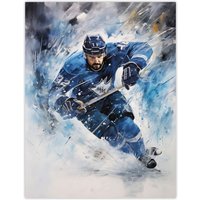 Artery8 Wall Art Print Ice Hockey Skater Roughing Action Artwork Man Cave Poster in Blue | Size: W12" x H16"