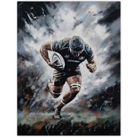 Artery8 Wall Art Print Rugby Forward Powering Through Action Artwork For Him Rugby Fan Man Cave Poster in Grey | Size: W12" x H16"